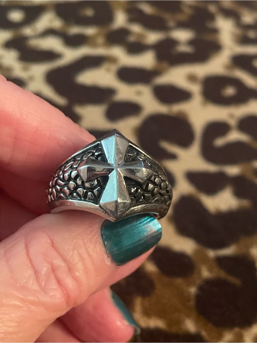 Stainless steel Men's Silver Cross Signet Ring - Black Accents sz 12
